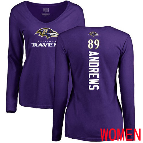 Baltimore Ravens Purple Women Mark Andrews Backer NFL Football #89 Long Sleeve T Shirt